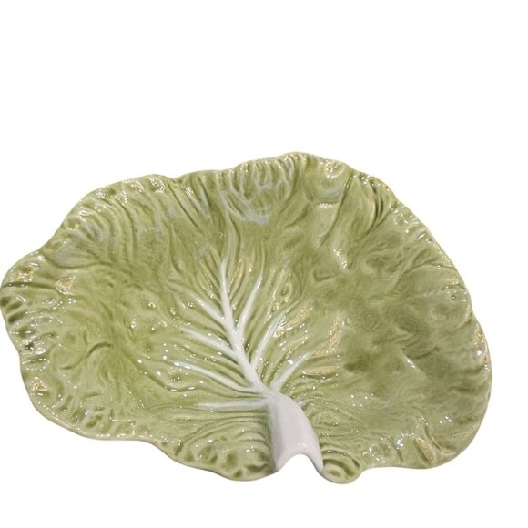 Vintage Cabbage Leaf Ceramic Serving Platter 15" Green Design Retro Dish - Picture 7 of 9